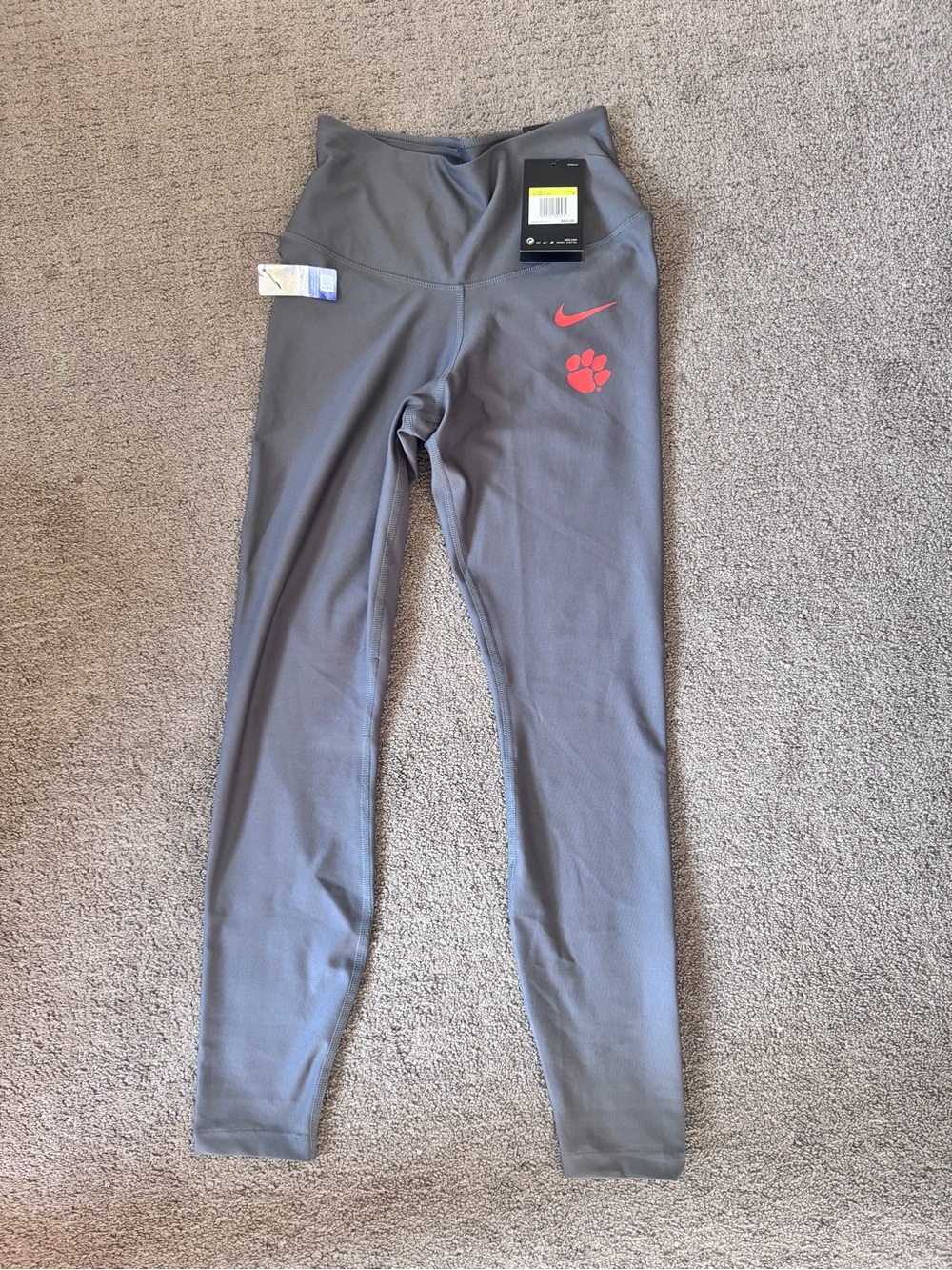 Nike CLEMSON Gray Leggings with Orange Swoosh and Tiger Paw